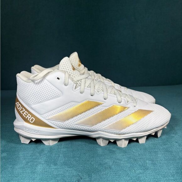 Size 10.5 - Men’s Adidas Adizero Impact2 white/gold cleats - Picture 3 of 9